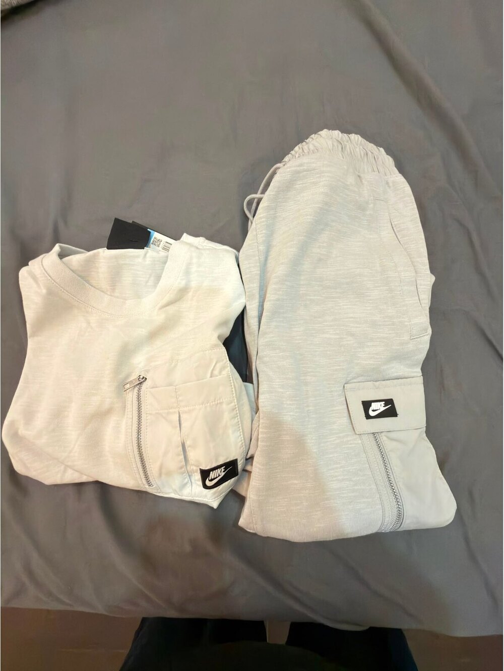 Nike Men's Two-Piece Light Grey Jogger and T-Shirt Set